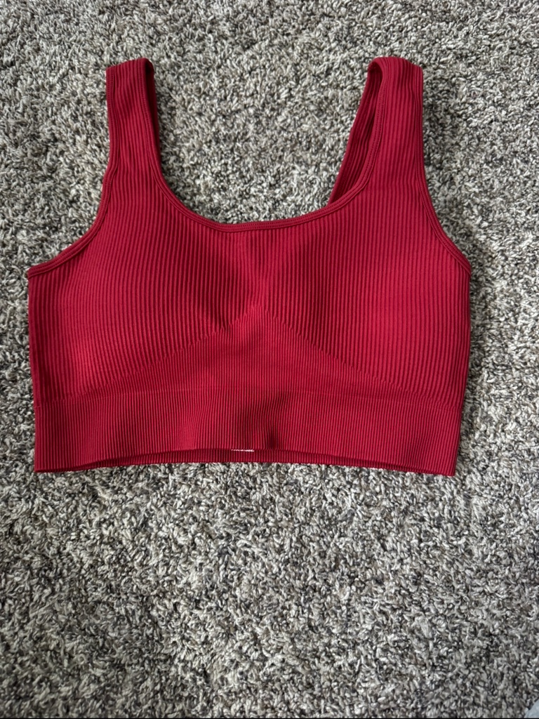 Ribbed Scoop Neck Crop Tank Top - Deep Red